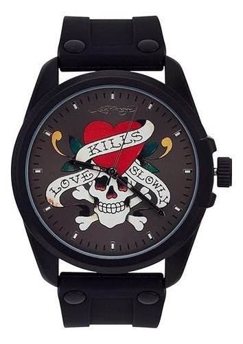 Ed Hardy Reloj De Pulsera Love Skill Slowly Correa Negro Bisel Negro Fondo Ocre