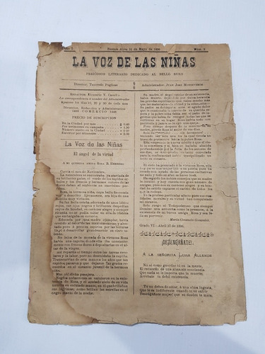 Antiguo Diario La Voz De Las Niñas 1896 Mag 58068