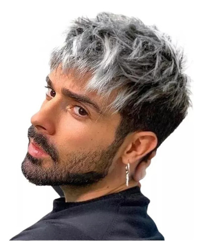 Peluca Corta Para Hombre Gris Plateado Degradado