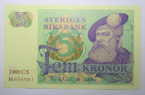 Suecia Billete 5 Koronas 1969 Pick 51 D Unc Sin Circular