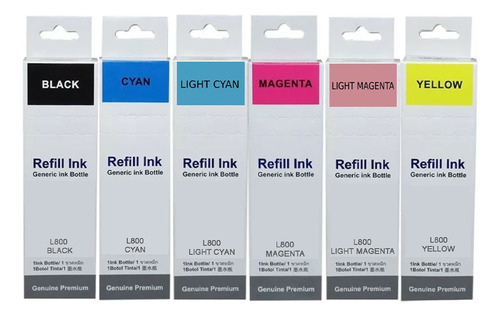 Kit 6 Tintas Premium Refill Para T673 L800 L805 L810 L850