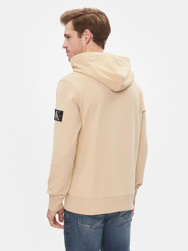 Polerón Con Gorro Badge Beige Calvin Klein