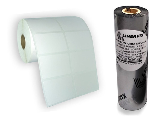 Etiqueta 40x40 Mm 2 Colunas 20 Rolos +7 Ribbon Cera 110x74