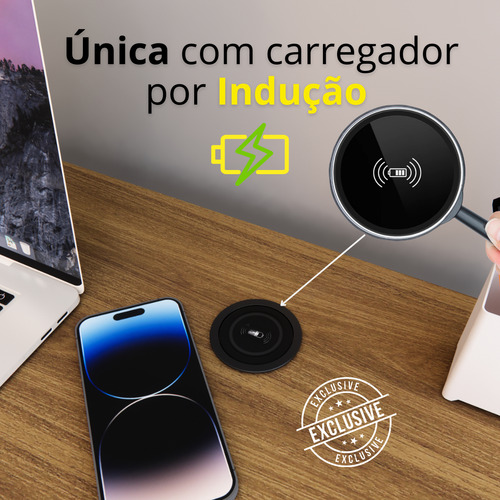 Mesa Escrivaninha Estilo Industrial Com Carregador Sem Fio