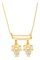 Comprar Colar De Filhos Com 2 Pingentes Menino Menina Banhado Ouro