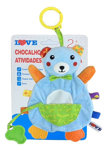 Chocalho Com Mordedor Sensorial Urso Com Bolso 26cm Love