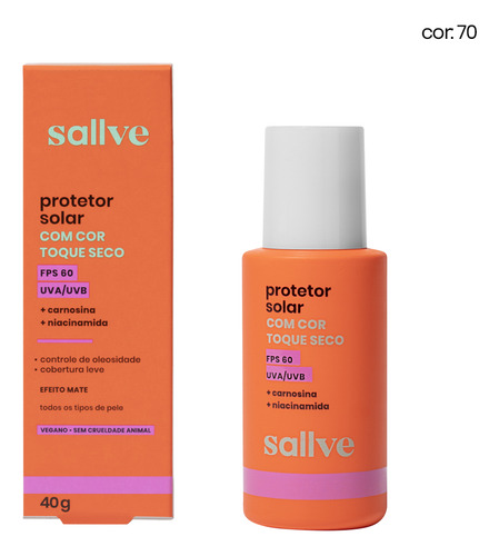 Protetor Solar Facial Sallve Fps 60 Cor 70 40g Creme