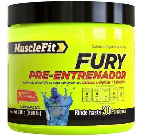 Pre Entreno Fury Musclefit 30 Servicios Sabor Mora azul