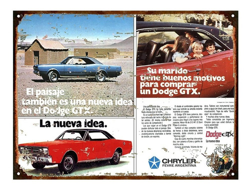 Cartel De Chapa Publicidad Antigua Dodge Gtx M277