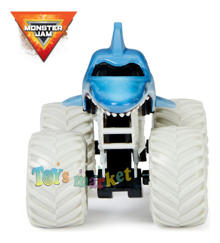 Monster Jam Camión De Metal Escala 1:64 Auto Monstruo Color Megalodon Ruedas Blancas