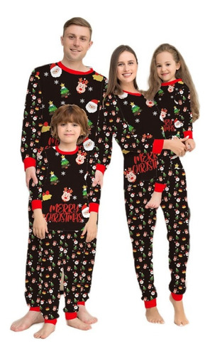 * Pijama Navideño Conjunto Familiar Mamá Papá Niños Negro