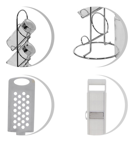 Kit 5 Peças - Porta Condimentos Temperos Aço Inox C/ Suporte