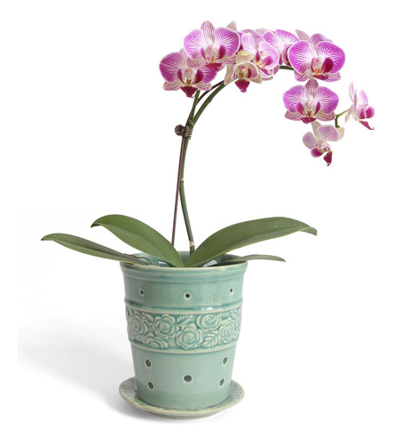 Maceta De Cerámica Para Orquídeas Con Platillo: Maceta De Ce