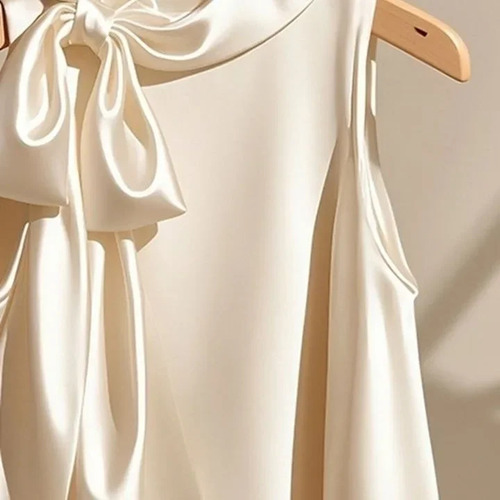 Camisa De Satén Champán Para Mujer, Color Liso, Cuello Alto