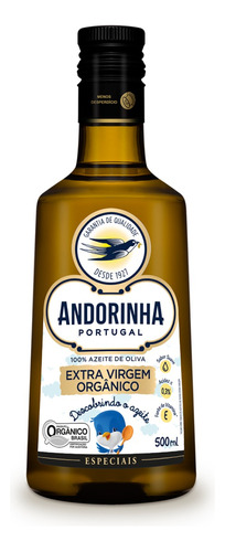 Óleo extra virgem organico de oliva Andorinha vidro sem glúten 500 ml