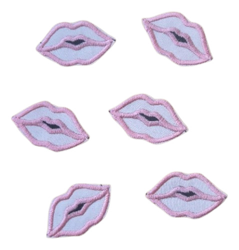 6x Apliques Bordados Termoadhesivos Mini Boquitas Hilo 5x5cm Rosa Claro Hilo