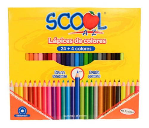 Lapices De Colores Scool 24 Colores + 4 Punta Gruesa