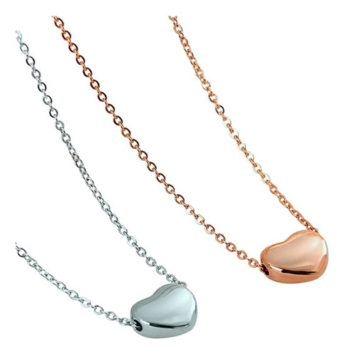 Colar Feminino Pingente Coração Banho Ouro Rosê Ou Prateado Cor Rosa-claro