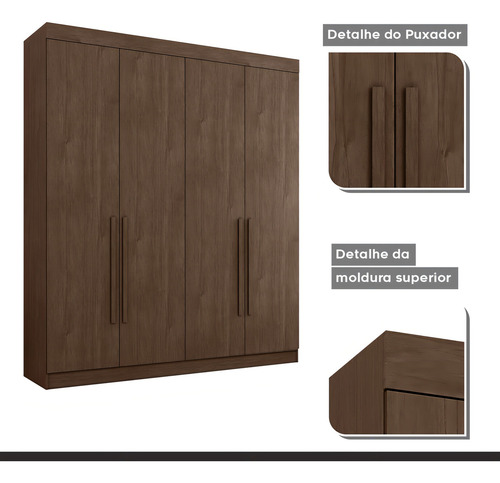 Guarda Roupa Casal 4 Portas 3 Gavetas Roma Cacau Aa