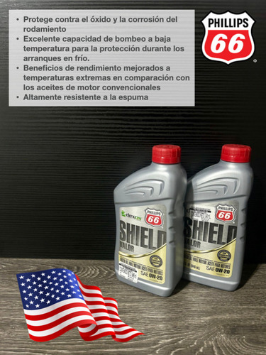 (5pzas) Aceite Motor 100% Sintético. Phillips 66 Valor 0w-20