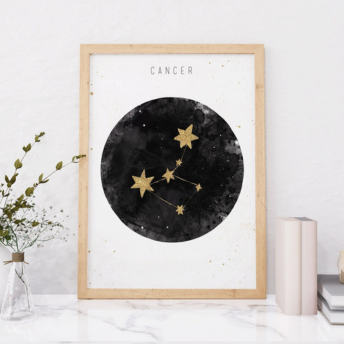 Imagen 1 de 2 de Cuadro Constelación Signo Cancer Marco Madera Nórdico Vidrio