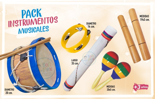 Pack Instrumentos Musicales De Niños Tambor,maracas,claves 
