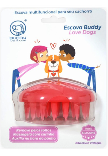 Escova Massageadora Cachorro Pelo Curto E Longo Buddy Toys