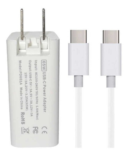 Cargador Tipo C 65w 20v 3.25a Macbook Pro 12 13 Huawei