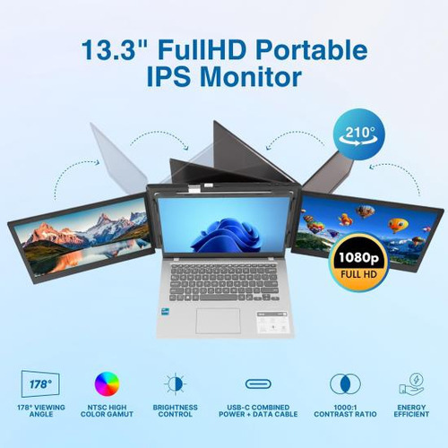 Monitor Portátil Asani De 13,3 - Extensor De Tres Pantallas