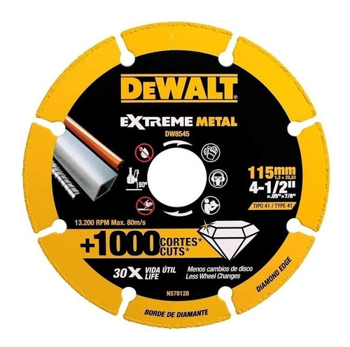 Disco De Corte Extreme Diamantado Dewalt Dw8545 115 Mm 4 1/2 Para Yeso Hierro Fundido Drywall  Durlock 