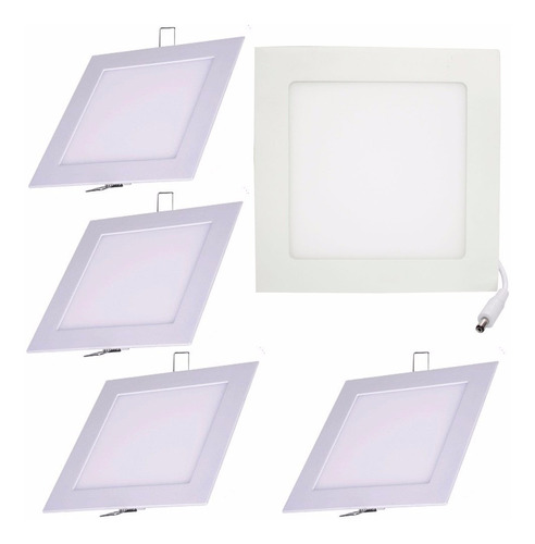 Kit 5 Peças Plafon Led Quadrado Embutir Slim 18w Branco Frio