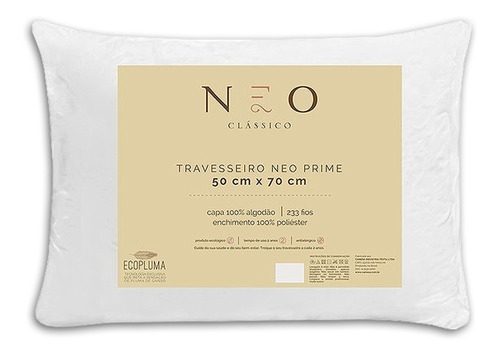 Travesseiro Neo Prime Ecopluma Percal Algodão 233 Fios 50x70