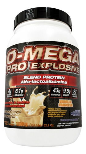 Proteína Whey Omega Pro Explosive 1,500 Gr 3.3 Lbs Bajo Carb Sabor Vainilla Francesa