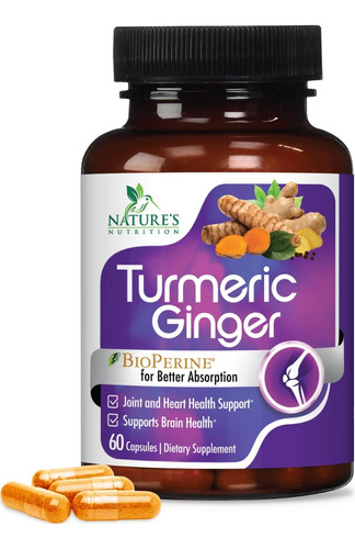 Nature's Nutrition | Turmeric Ginger & Bioperine | 60 Caps