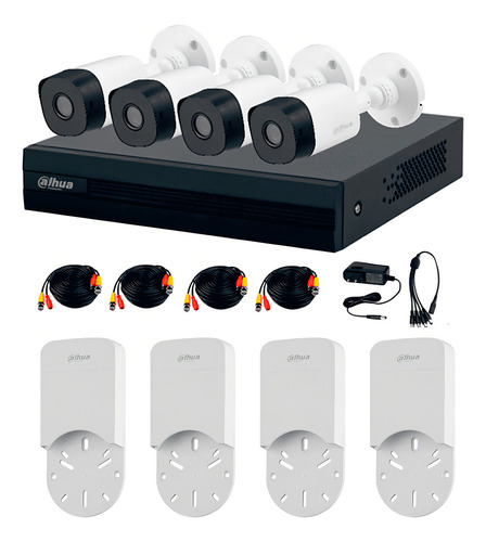 Kit Dvr Cooper 4ch 4 Cámaras 2mp B1a21n 4 Cajas De Conexión Color Blanco