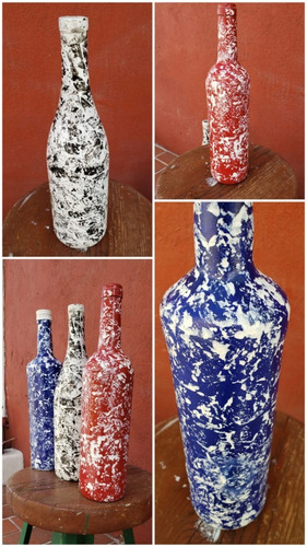 Craquelado Botellas Decorativas 3 Pzas