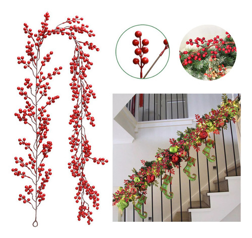 72 Piezas De Guirnalda Navideña De Bayas Rojas Para Decoraci