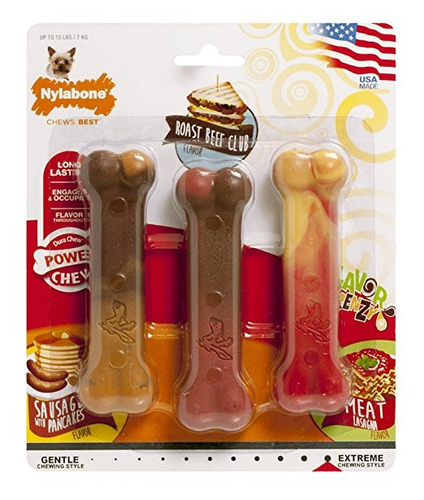 Nylabone Frenesí Pequeño Paquete Triple Panqueques, Carne As