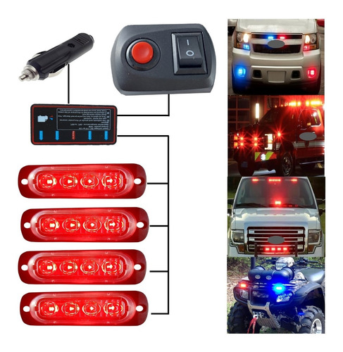 4 Barras Led Estrobo Rojo Con Control Y Modulo Inteligente
