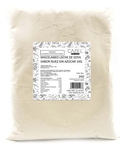 Leche De Soya En Polvo Sabor Nuez Sin Azúcar 1kg