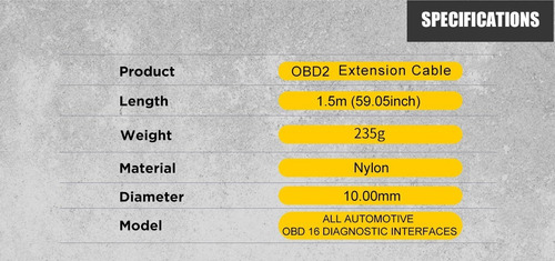 Autool Car Obd2 - Cable De Extensión De 16 Pines Macho A Hem