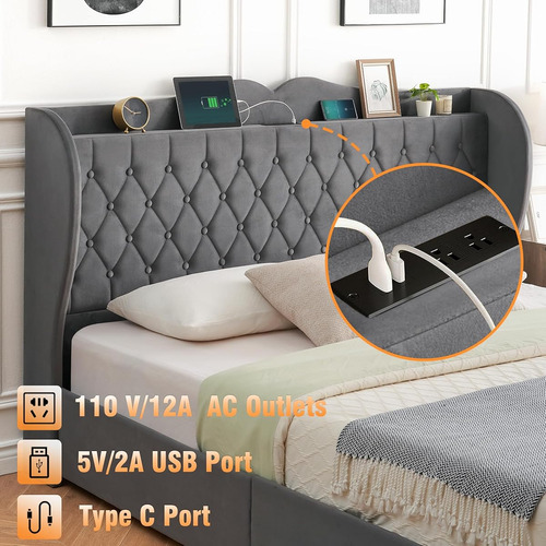Bed Frame Idealhouse King Size C/ Cabecera Alta Grey