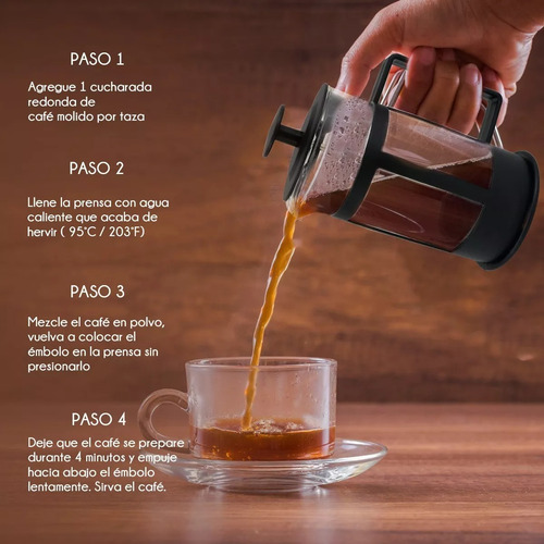 8 Cafeteras Tipo Prensa Francesa De Vidrio 350ml (8 Piezas) Color Negro