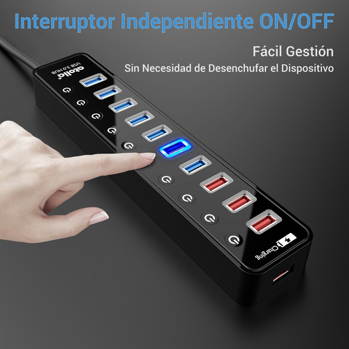 11 Puertos Usb 3.0 Hub Atolla Con 4 Puerto Carga Inteligente