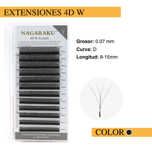 Blister Nagaraku 4d W Shape Mix 8-15mm, Extensiones Pestañas Tipo De Curvatura 0.07 D