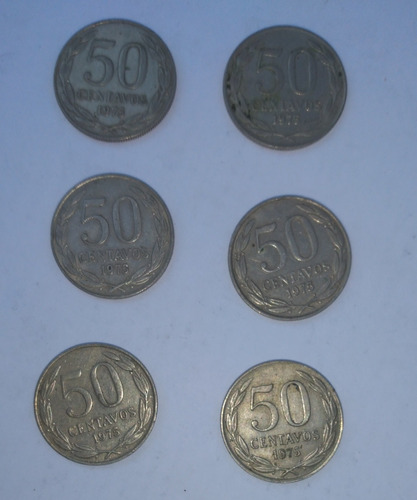 6 Monedas De 50 Centavos Año 1975/ Chile
