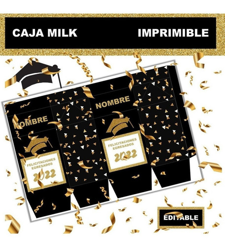 Caja Milk Box Editable Imprimible Egresados Graduación