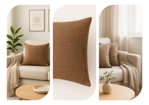 Capas De Almofadas Ziper Invisivel Linho 2uni 45x45cm Cor Marrom Testuta Lisa E Elegante