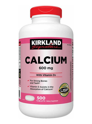 Calcio 600 Mg + Vitamina D3 500 Tabletas Marca Kirkland