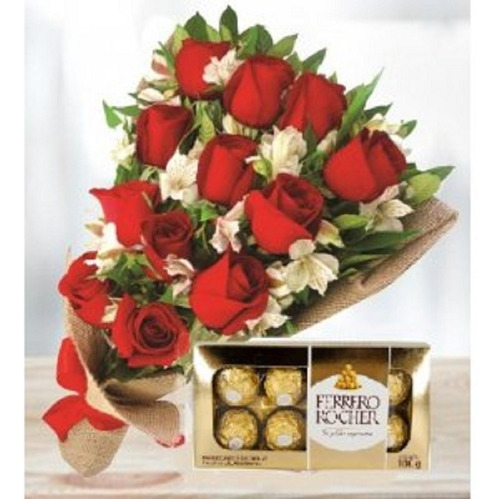 12 Rosas Y Astromelias Con Ferrero Rocher